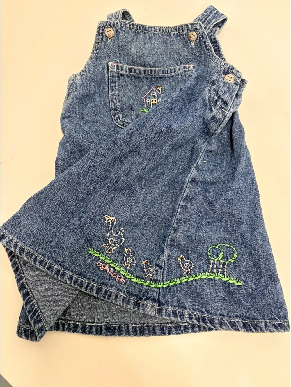 Vintage Y2K OshKosh Overall Dress Embroidered Ducklings